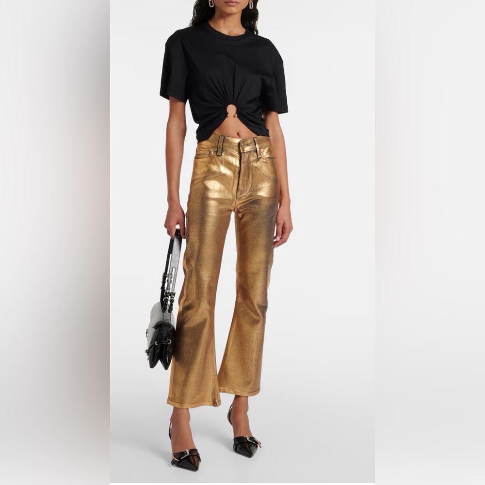 Frame Le Crop Mini Boot in coated metallic gold. NWT. Size 24.
